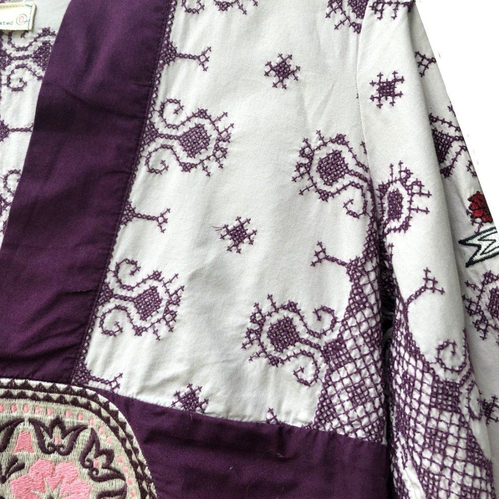 Odd Molly Cotton Four Continents Tunic Dress Plum Embroidered Knee Length Sz 1/S - Picture 12 of 15